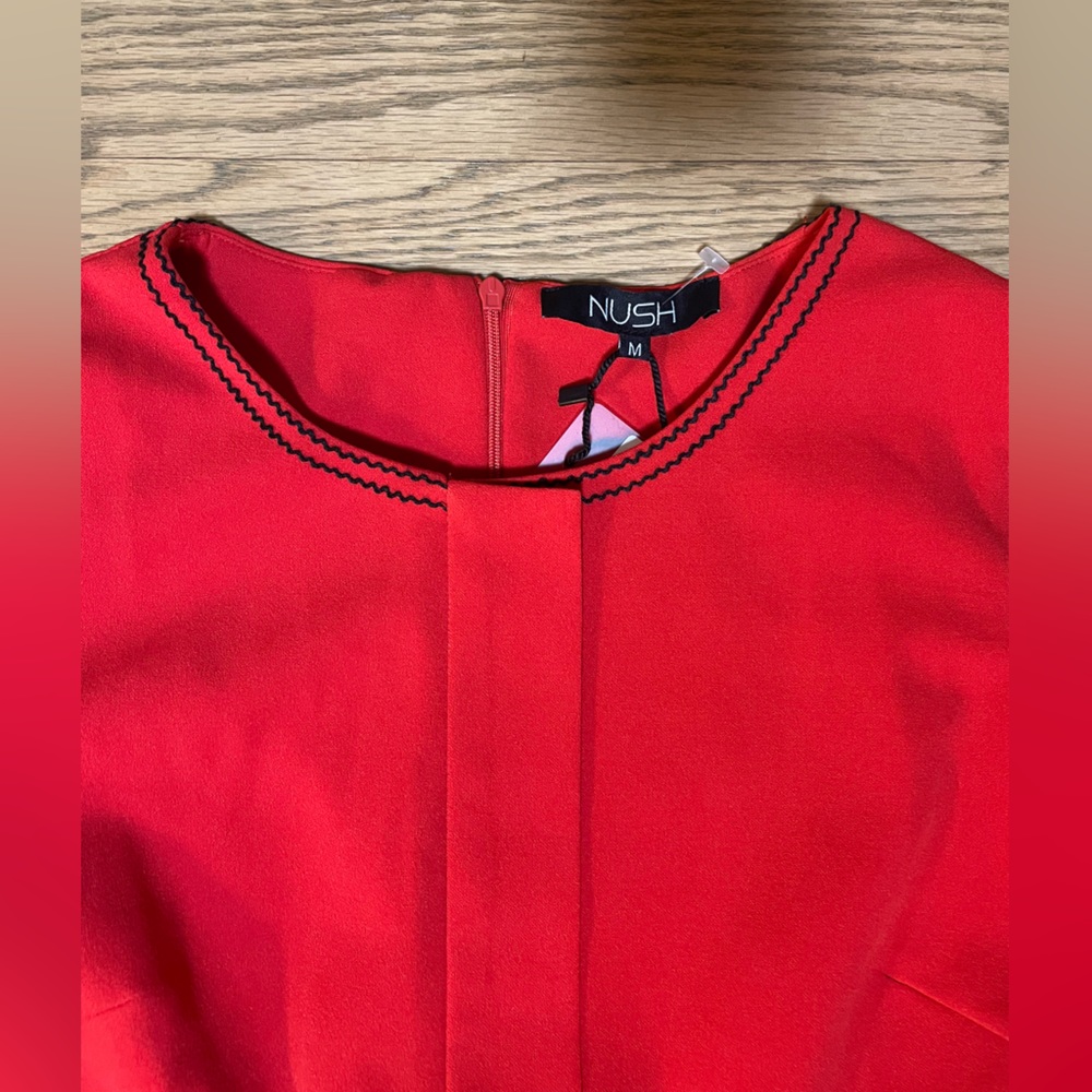 NWT - NUSH by ANUSHKA SHARMA Red A-line Sleeveless Flared Mini Dress with Belt - Picture 6 of 15